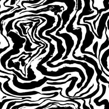Brush painted wave seamless pattern. Black and white stripes grunge background. Illustrazione stock
