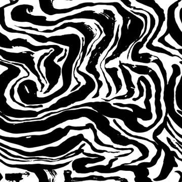 Brush painted wave seamless pattern. Black and white stripes grunge background. Stock Illustration