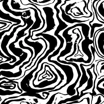 Brush painted wave seamless pattern. Black and white stripes grunge background. Stock Illustration