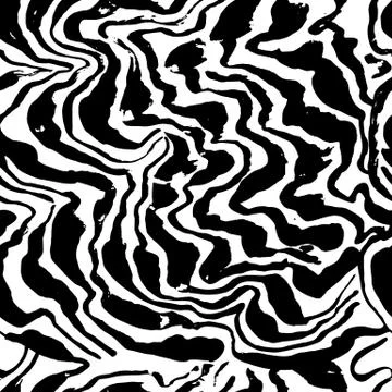 Brush painted wave seamless pattern. Black and white stripes grunge background. Illustrazione stock