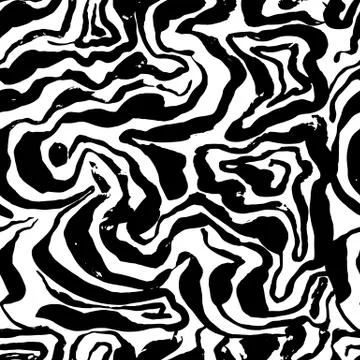 Brush painted wave seamless pattern. Black and white stripes grunge background. Illustrazione stock