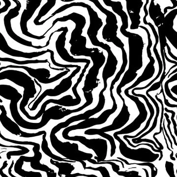 Brush painted wave seamless pattern. Black and white stripes grunge background. Illustrazione stock