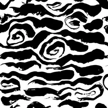 Brush painted wave seamless pattern. Black and white stripes grunge background. Stock Illustration