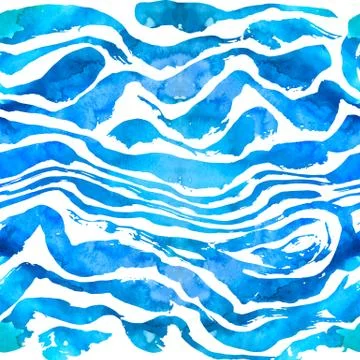Brush painted wave seamless pattern. Blue stripes grunge background. Stock Illustration