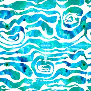 Brush painted wave seamless pattern. Blue stripes grunge background. Illustrazione stock