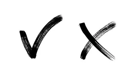 Brush painted yes and no checkmarks. Black and white check and cross signs Stock Illustration