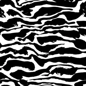 Brush painted zebra seamless pattern. Black and white stripes grunge background. Stock-Illustration