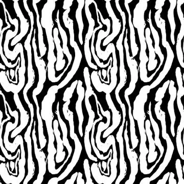 Brush painted zebra seamless pattern. Black and white stripes grunge background. Stock Illustration