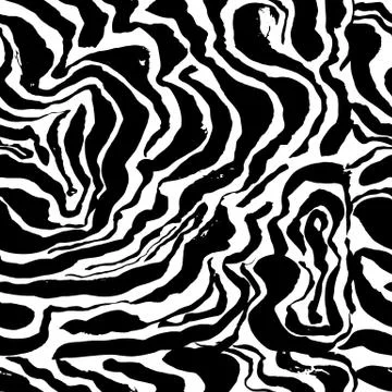 Brush painted zebra seamless pattern. Black and white stripes grunge background. Stock Illustration