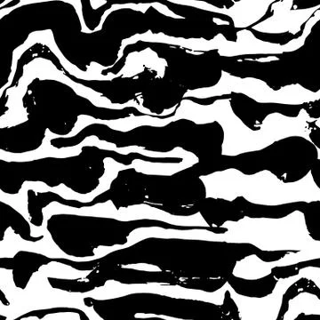 Brush painted zebra seamless pattern. Black and white stripes grunge background. Illustrazione stock