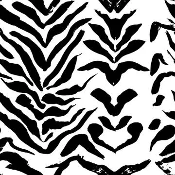 Brush painted zebra seamless pattern. Black and white tiger stripes grunge Stock Illustration
