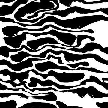 Brush painted zebra seamless pattern. Black and white stripes grunge background. Stock Illustration