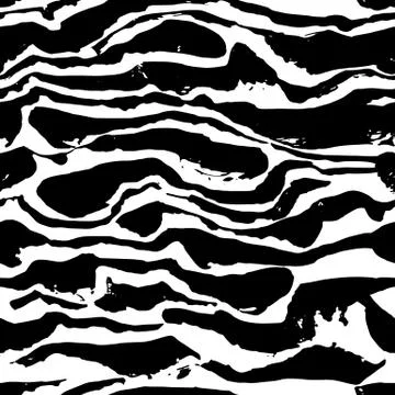 Brush painted zebra seamless pattern. Black and white stripes grunge background. Stock-Illustration