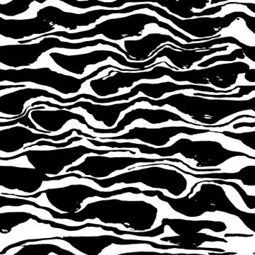 Brush painted zebra seamless pattern. Black and white stripes grunge background. Stock Illustration
