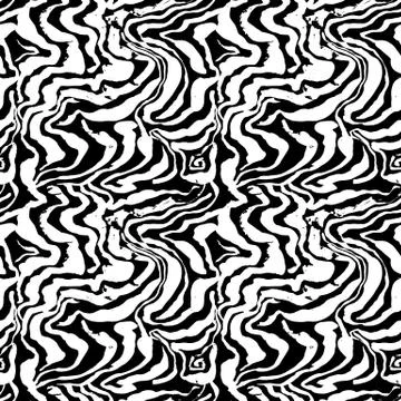 Brush painted zebra seamless pattern. Black and white stripes grunge background. Stock Illustration