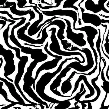 Brush painted zebra seamless pattern. Black and white stripes grunge background. Stock Illustration