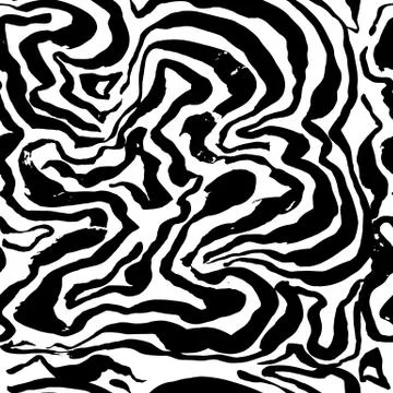 Brush painted zebra seamless pattern. Black and white stripes grunge background. Stock Illustration