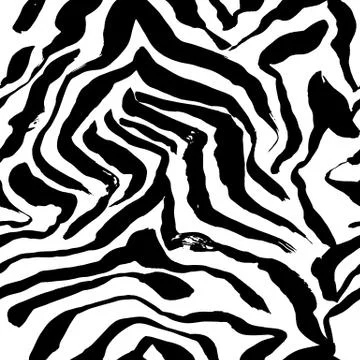 Brush painted zebra seamless pattern. Black and white stripes grunge background. Stock Illustration