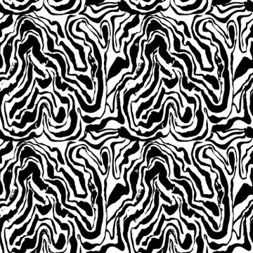Brush painted zebra seamless pattern. Black and white stripes grunge background. Stock Illustration