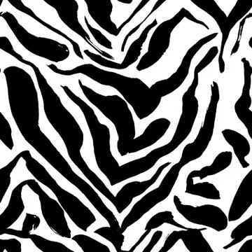 Brush painted zebra seamless pattern. Black and white stripes grunge background. Stock Illustration