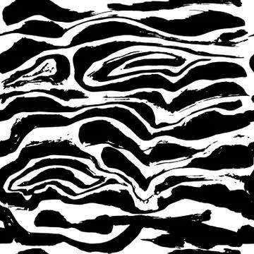 Brush painted zebra seamless pattern. Black and white stripes grunge background. Stock Illustration