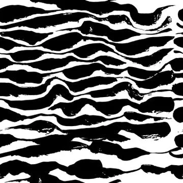 Brush painted zebra seamless pattern. Black and white stripes grunge background. Stock Illustration