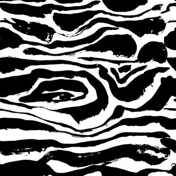 Brush painted zebra seamless pattern. Black and white stripes grunge background. Stock Illustration