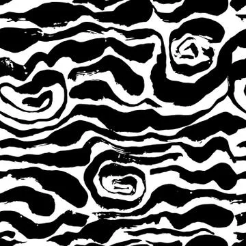 Brush painted zebra seamless pattern. Black and white stripes grunge background. Stock Illustration