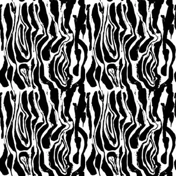 Brush painted zebra seamless pattern. Black and white stripes grunge background. Stock Illustration