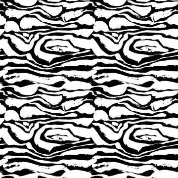 Brush painted zebra seamless pattern. Black and white stripes grunge background. Illustrazione stock