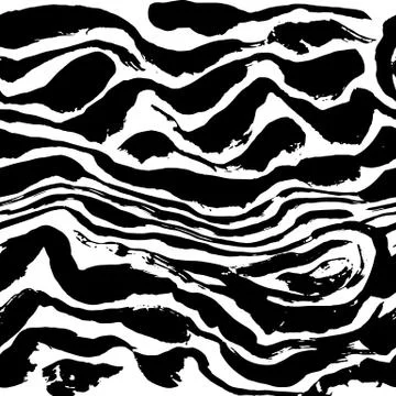 Brush painted zebra seamless pattern. Black and white stripes grunge background. Illustrazione stock