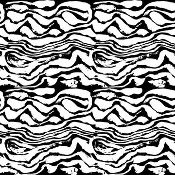 Brush painted zebra seamless pattern. Black and white stripes grunge background. イラスト素材