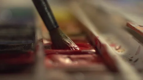 Brush in paints slow motion Macro painting Close Up Of Paint Brush Video stock 67405625