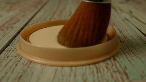 Brush picks up powder for makeup Stock Footage 164876476