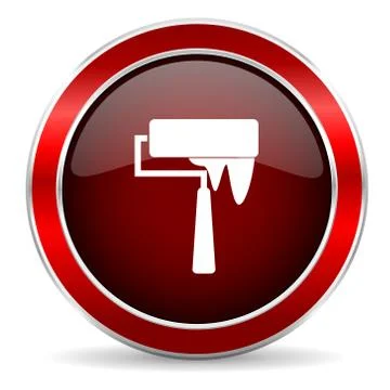 Brush red circle glossy web icon, round button with metallic border Stock Illustration