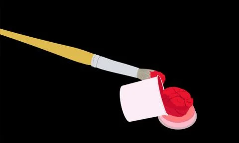 Brush in the red paint and an open tin of paint Stock Illustration