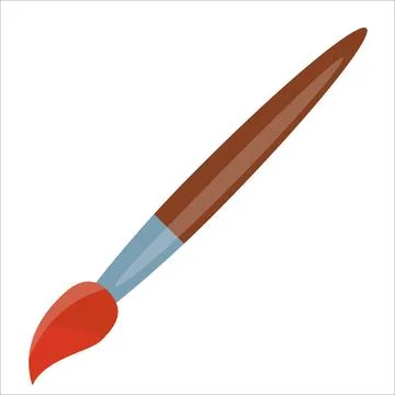 Brush With Red Paint on a White Background and Simple Design for Art Activiti Stock Illustration