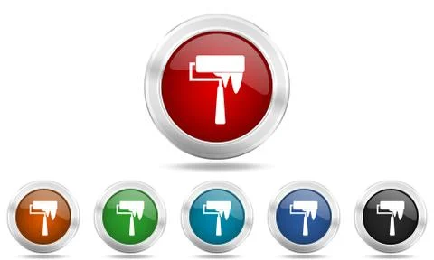 Brush round glossy icon set, colored circle metallic design internet buttons Stock Illustration