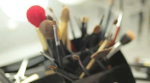 Brush set for make-up on table Stock Footage 45205407