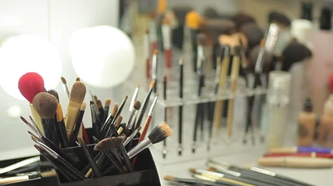 Brush set for make-up on table Stock Footage 45205439