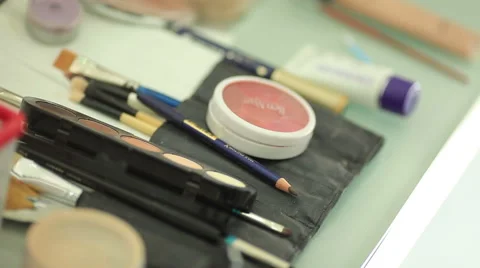Brush set for make-up on table Stock Footage 63550735