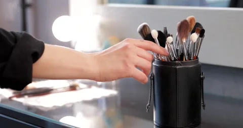 Brush set for make-up on table Stock Footage 153767028