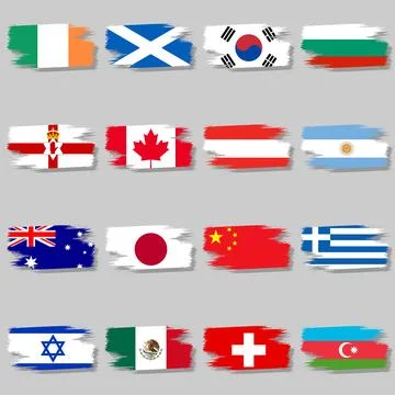 Brush set with national flags Stock Illustration