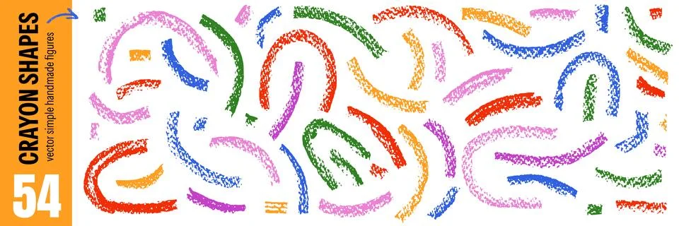 Brush set of wavy crayon arcs and marks. Textured brush strokes appear in red Stock Illustration