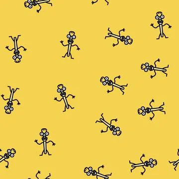 Brush stationery character vector seamless pattern Stock Illustration