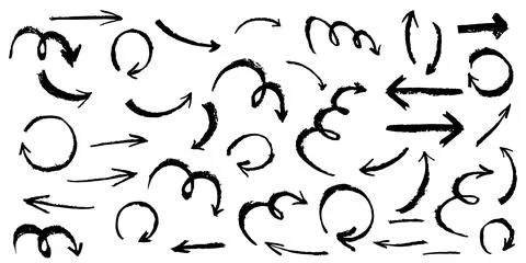 Brush stroke arrows set. Up and down direction pointer. Hand drawn abstract イラスト素材