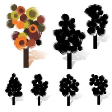 Brush stroke artistic tree collection, vector illustration Stock Illustration