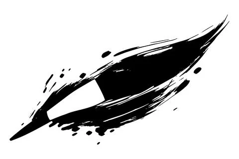 Brush stroke featuring a black ink splatter on a white backdrop, rendered in  イラスト素材