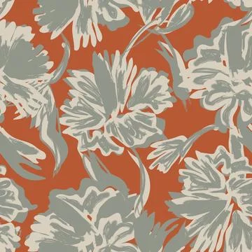 Brush stroke floral textile pattern design in terracotta and grey for fashi.. Stock Illustration