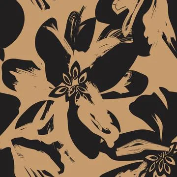 Brush stroke floral textile pattern design in brown and black for fashion a.. Stock Illustration